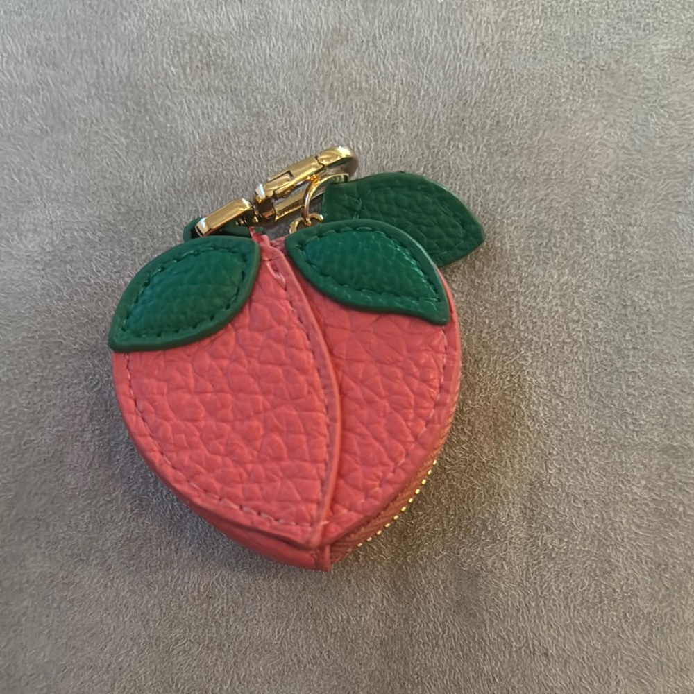 Peach-Shaped Pink and Green Keychain